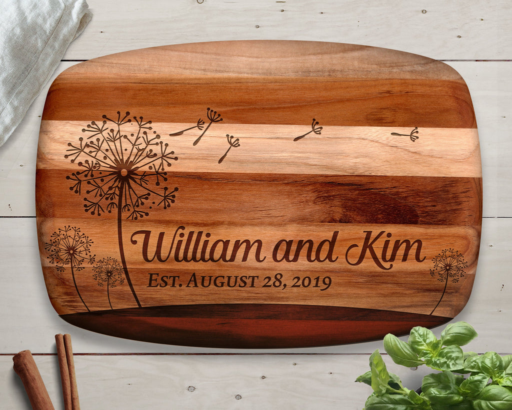 Dandelion, Dandelion Wedding, Personalized Cutting Board, Teak Cutting Board, Dandelion Wall Art, Dandelion Flower, Wood Cutting Board, Teak