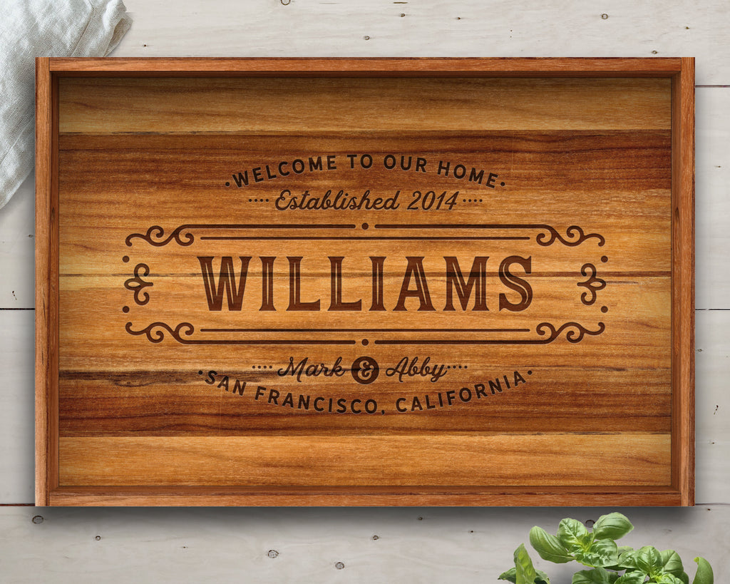 Welcome Sign, Teak, Tray, Wood Tray, Welcome to Our Home, Home Decor, Kitchen Decor, Kitchen Gifts, Gift for Sister, Sister Gifts, Christmas