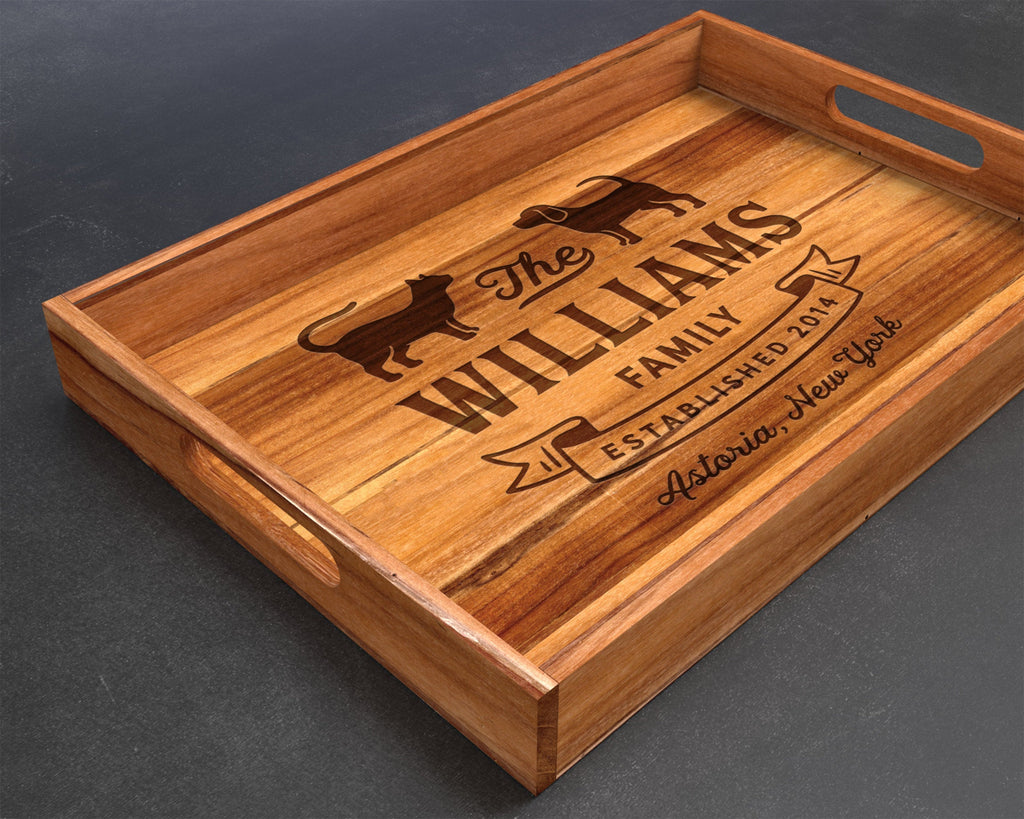 Serving Tray, Teak, Custom Serving Tray, Tray with Handles, Engraved, Tray, Breakfast in Bed, Breakfast Tray, Wood Tray, Coffee Table Tray