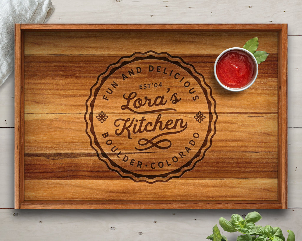 Serving Tray, Teak, Custom Serving Tray, Tray with Handles, Engraved, Tray, Breakfast in Bed, Breakfast Tray, Wood Tray, Coffee Table Tray
