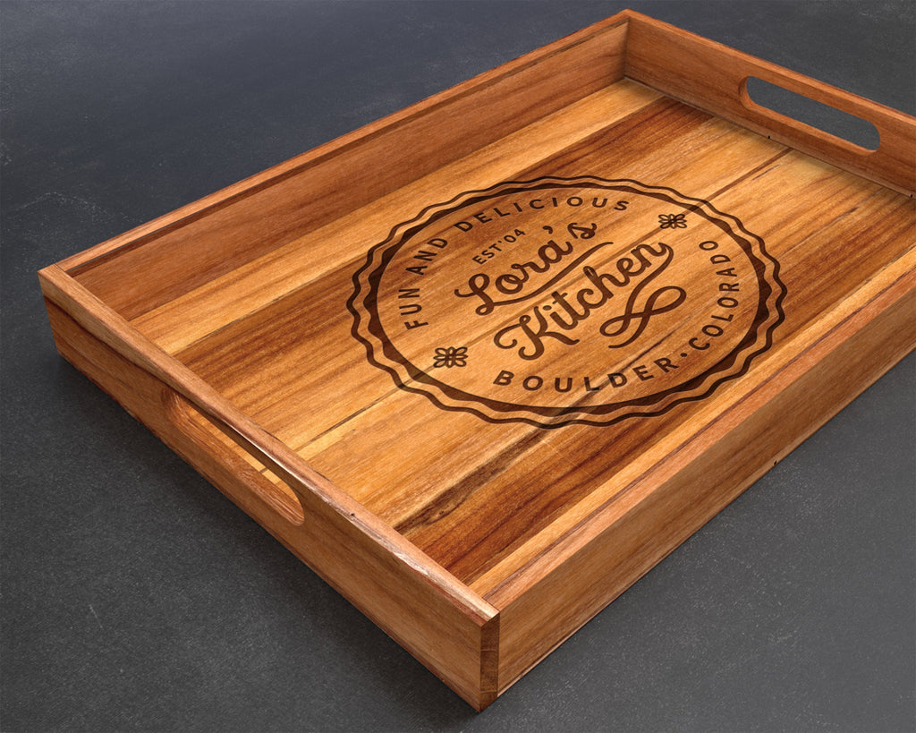 Serving Tray, Teak, Custom Serving Tray, Tray with Handles, Engraved, Tray, Breakfast in Bed, Breakfast Tray, Wood Tray, Coffee Table Tray