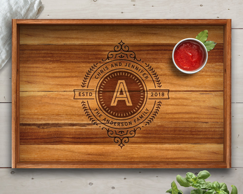 Serving Tray, Teak, Custom Serving Tray, Tray with Handles, Engraved, Tray, Breakfast in Bed, Breakfast Tray, Wood Tray, Coffee Table Tray