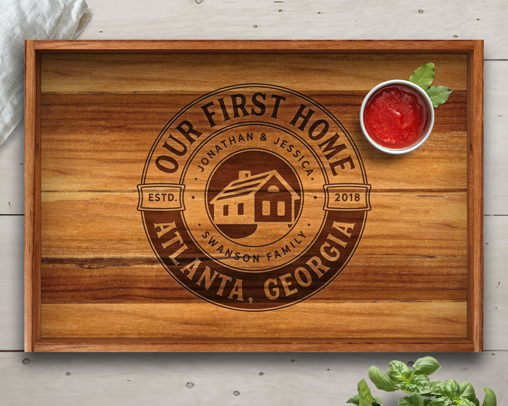 Serving Tray, Teak, Custom Serving Tray, Tray with Handles, Engraved, Tray, Breakfast in Bed, Breakfast Tray, Wood Tray, Coffee Table Tray