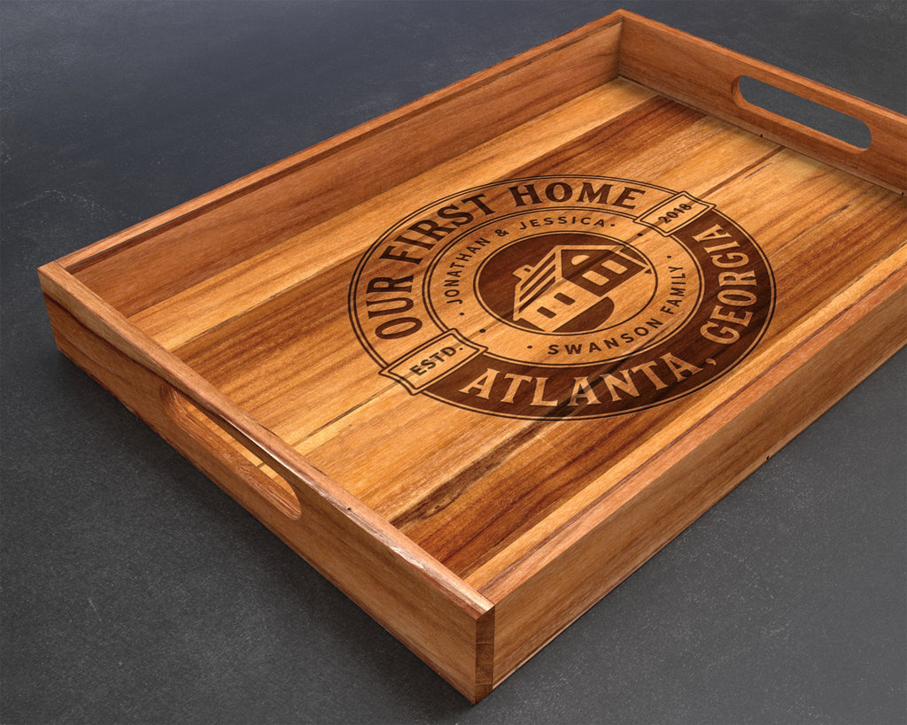Serving Tray, Teak, Custom Serving Tray, Tray with Handles, Engraved, Tray, Breakfast in Bed, Breakfast Tray, Wood Tray, Coffee Table Tray