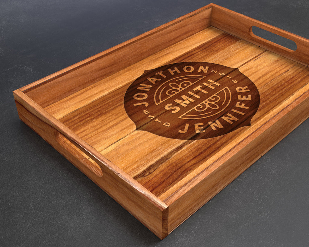 Serving Tray, Teak, Custom Serving Tray, Tray with Handles, Engraved, Tray, Breakfast in Bed, Breakfast Tray, Wood Tray, Coffee Table Tray