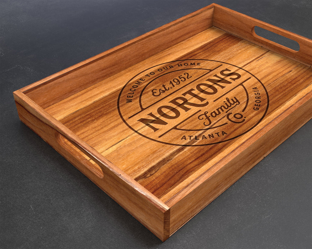 Serving Tray, Teak, Custom Serving Tray, Tray with Handles, Engraved, Tray, Breakfast in Bed, Breakfast Tray, Wood Tray, Coffee Table Tray