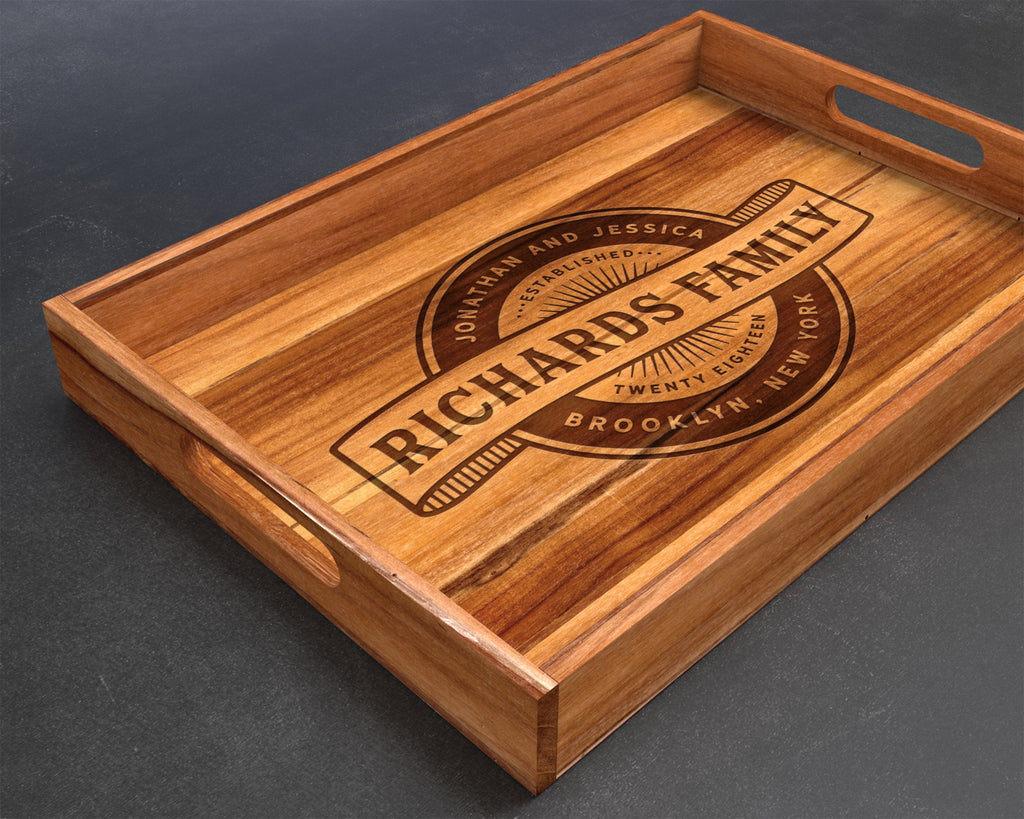 Serving Tray, Teak, Custom Serving Tray, Tray with Handles, Engraved, Tray, Breakfast in Bed, Breakfast Tray, Wood Tray, Coffee Table Tray