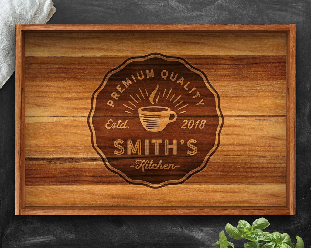 Serving Tray, Teak, Custom Serving Tray, Tray with Handles, Engraved, Tray, Breakfast in Bed, Breakfast Tray, Wood Tray, Coffee Table Tray