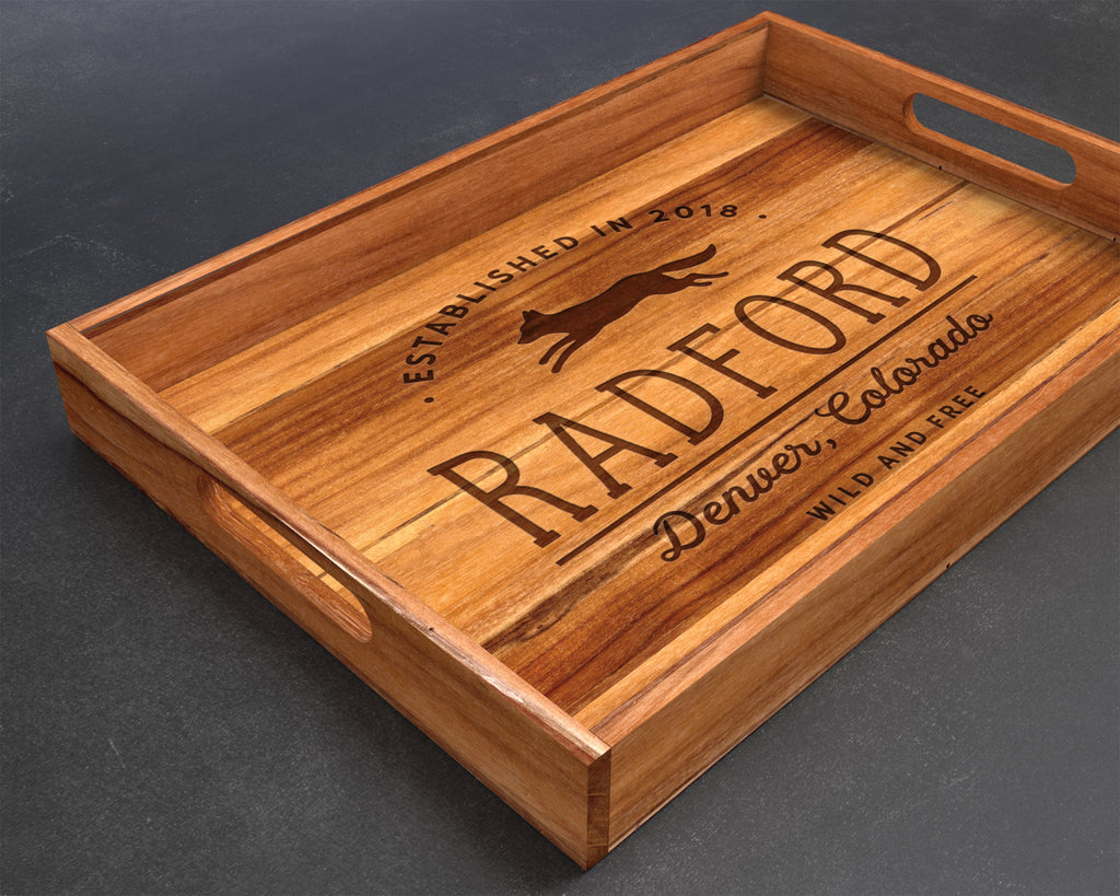 Serving Tray, Teak, Custom Serving Tray, Tray with Handles, Engraved, Tray, Breakfast in Bed, Breakfast Tray, Wood Tray, Coffee Table Tray