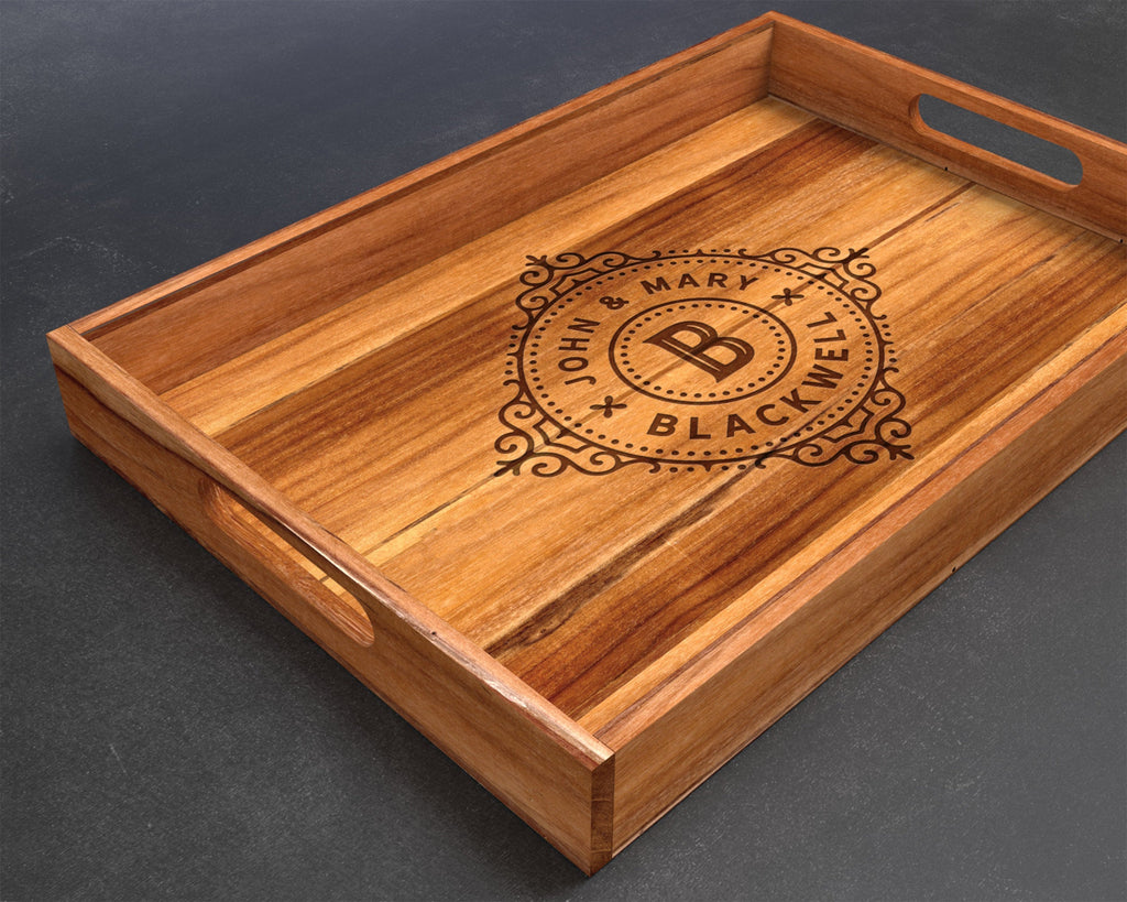 Serving Tray, Teak, Custom Serving Tray, Tray with Handles, Engraved, Tray, Breakfast in Bed, Breakfast Tray, Wood Tray, Coffee Table Tray