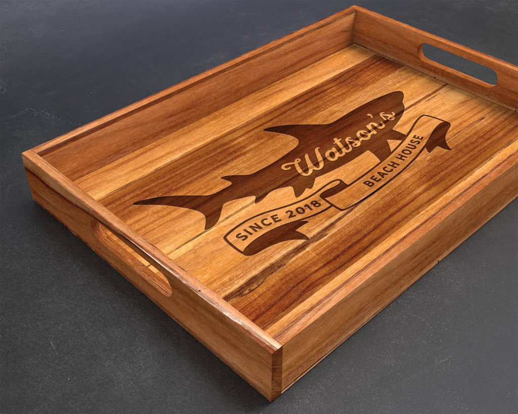 Serving Tray, Teak, Custom Serving Tray, Tray with Handles, Engraved, Tray, Breakfast in Bed, Breakfast Tray, Wood Tray, Coffee Table Tray