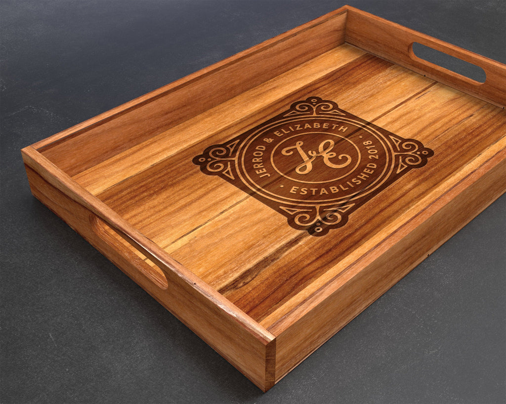 Serving Tray, Teak, Custom Serving Tray, Tray with Handles, Engraved, Tray, Breakfast in Bed, Breakfast Tray, Wood Tray, Coffee Table Tray