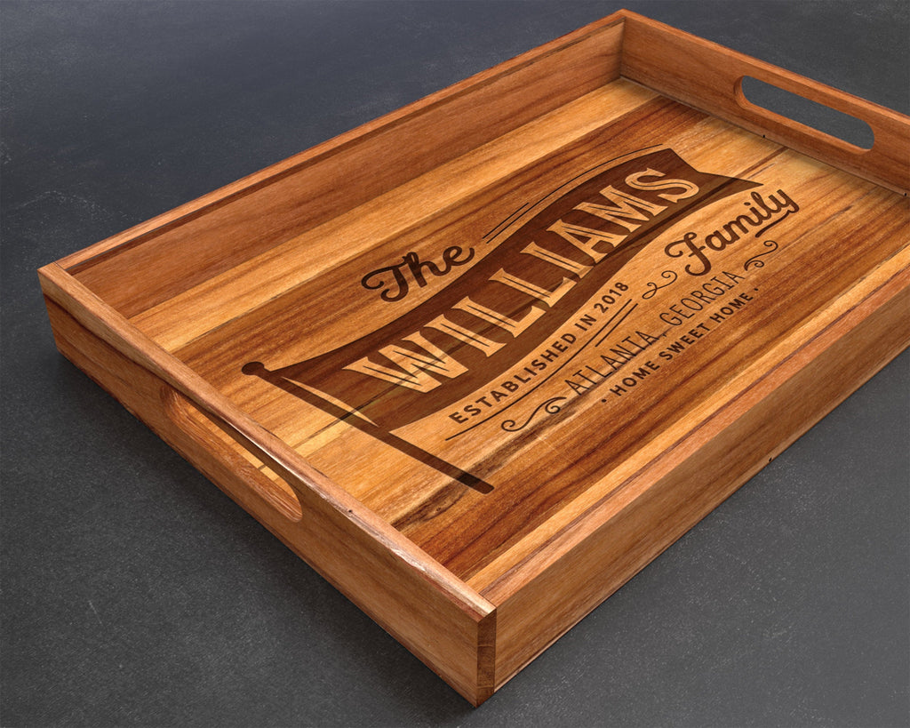 Serving Tray, Teak, Custom Serving Tray, Tray with Handles, Engraved, Tray, Breakfast in Bed, Breakfast Tray, Wood Tray, Coffee Table Tray