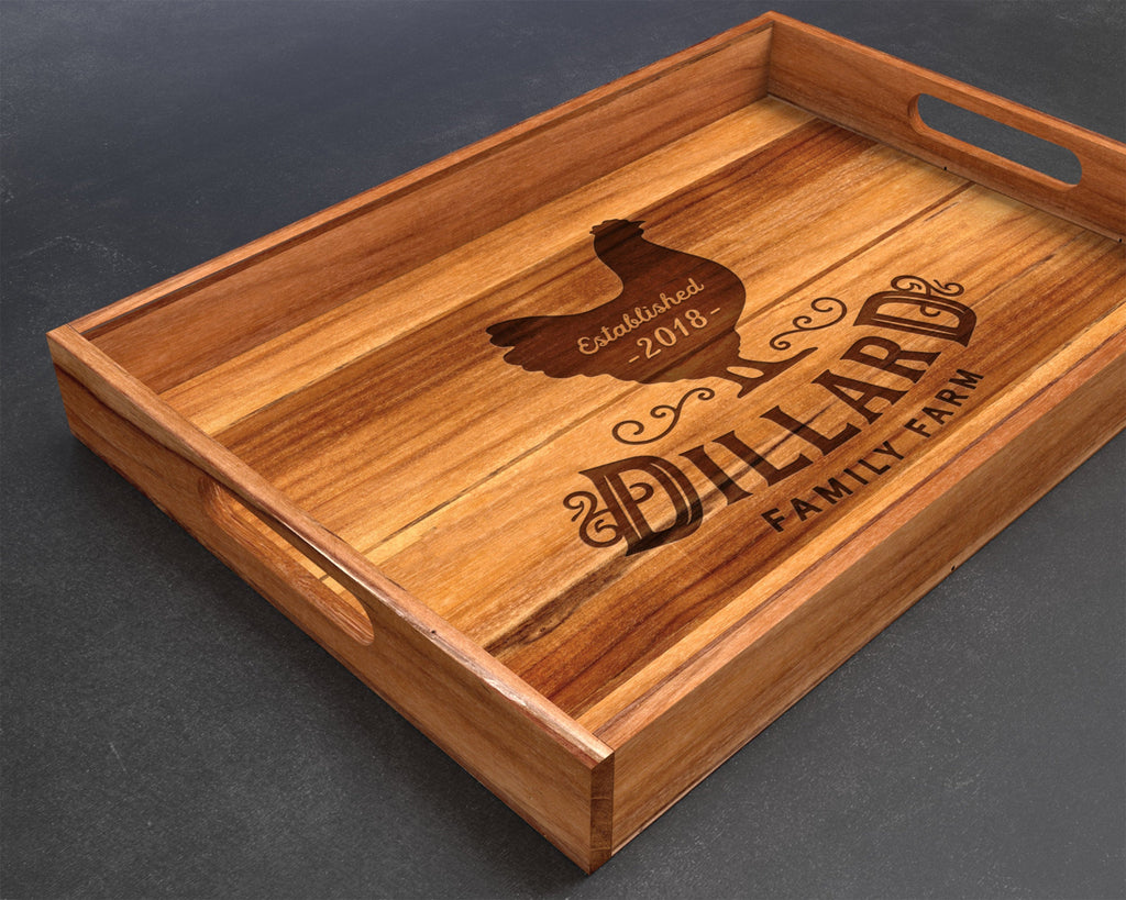 Serving Tray, Teak, Custom Serving Tray, Tray with Handles, Engraved, Tray, Breakfast in Bed, Breakfast Tray, Wood Tray, Coffee Table Tray