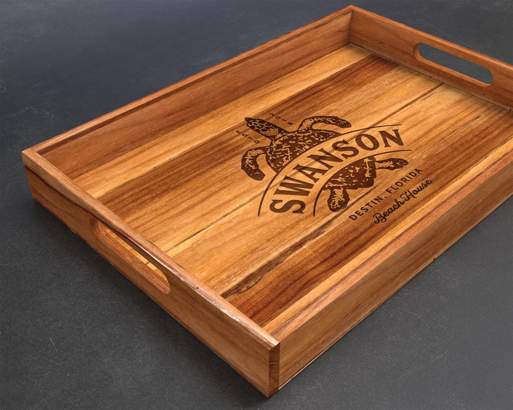 Serving Tray, Teak, Custom Serving Tray, Tray with Handles, Engraved, Tray, Breakfast in Bed, Breakfast Tray, Wood Tray, Coffee Table Tray