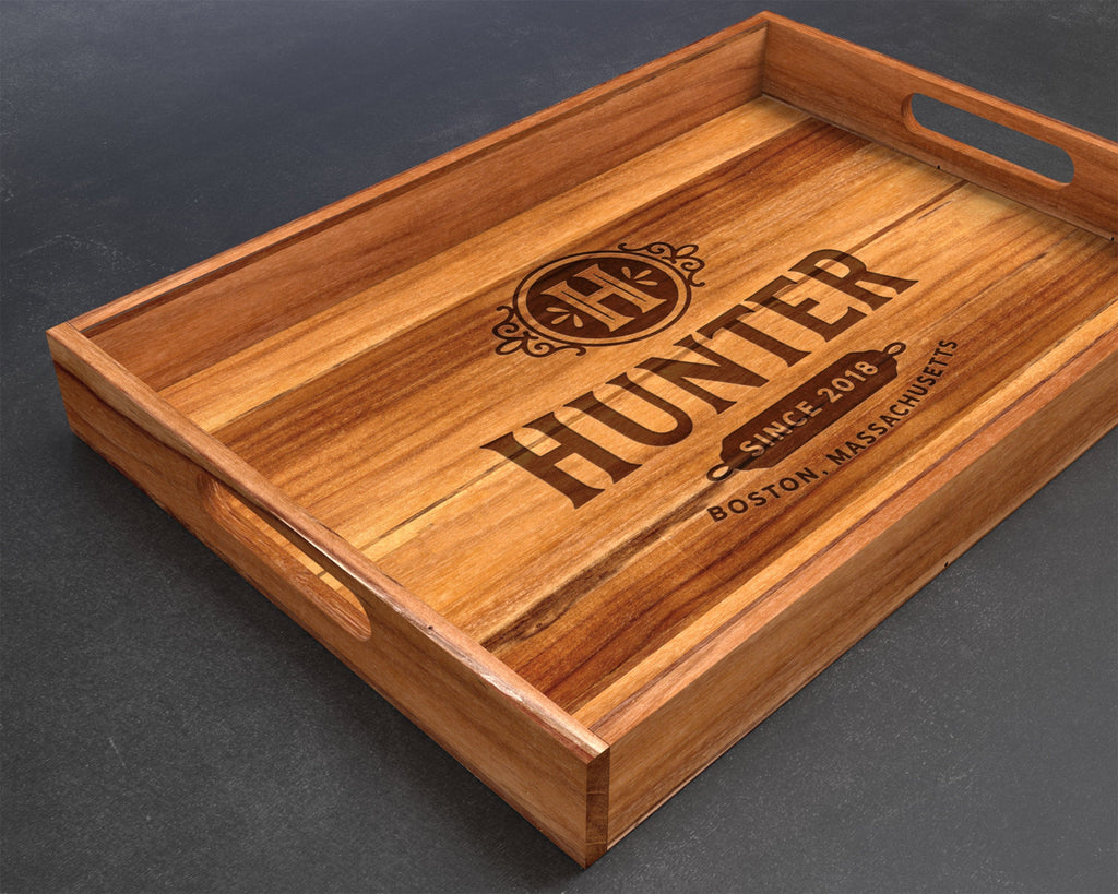 Serving Tray, Teak, Custom Serving Tray, Tray with Handles, Engraved, Tray, Breakfast in Bed, Breakfast Tray, Wood Tray, Coffee Table Tray