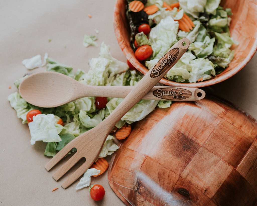 Personalized Wood Spoon and Fork set, Salad Servers, Serving Spoon, Serving Utensils, Kitchen Set, Gift for Wife, Mom Gifts, Gift for Mom