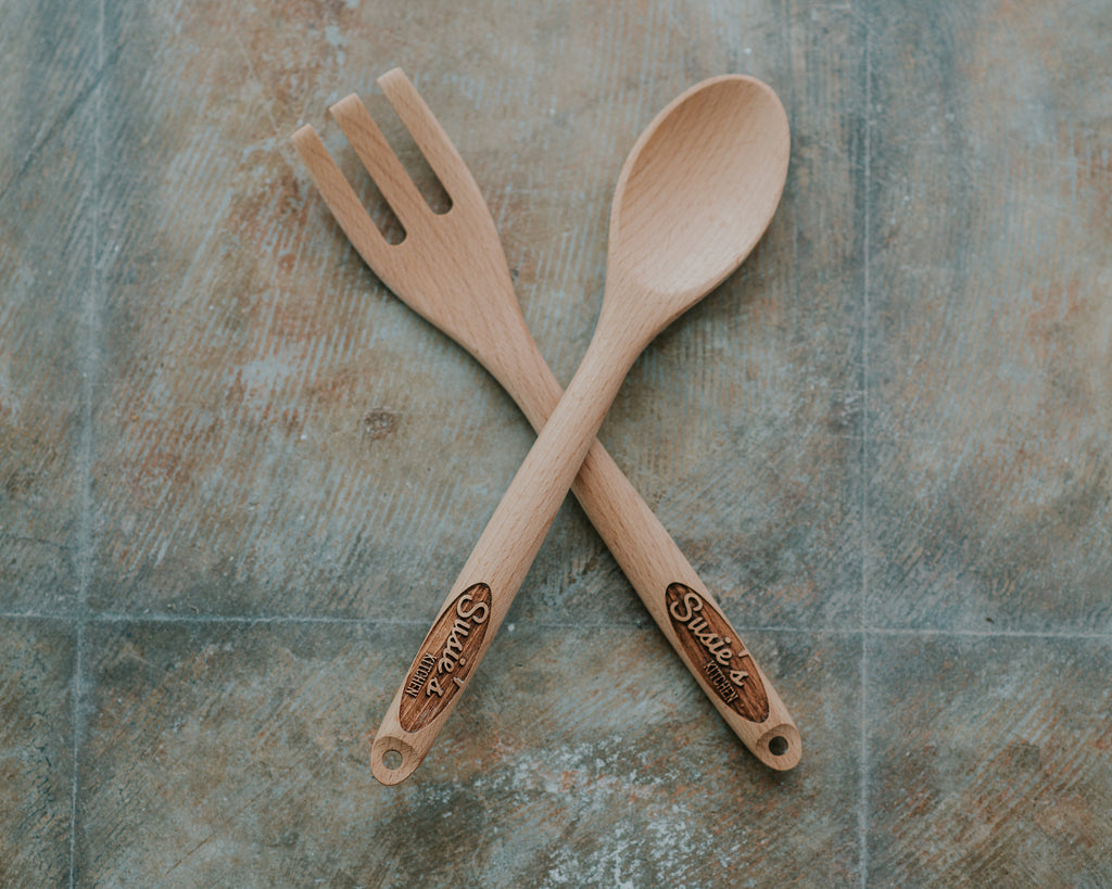 Personalized Wood Spoon and Fork set, Salad Servers, Serving Spoon, Serving Utensils, Kitchen Set, Gift for Wife, Mom Gifts, Gift for Mom