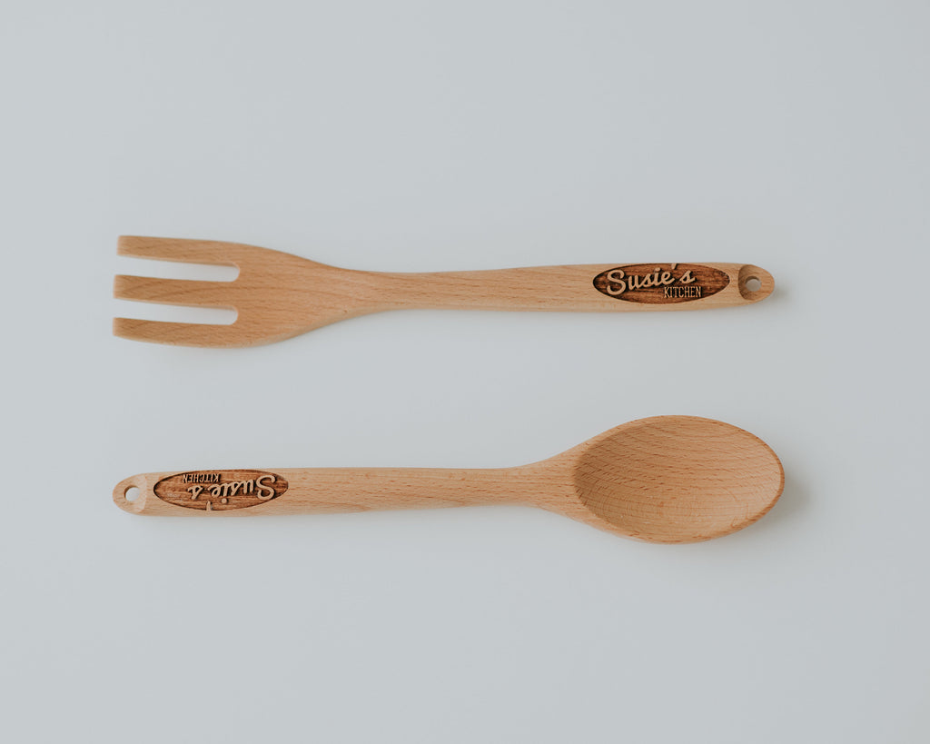 Personalized Wood Spoon and Fork set, Salad Servers, Serving Spoon, Serving Utensils, Kitchen Set, Gift for Wife, Mom Gifts, Gift for Mom